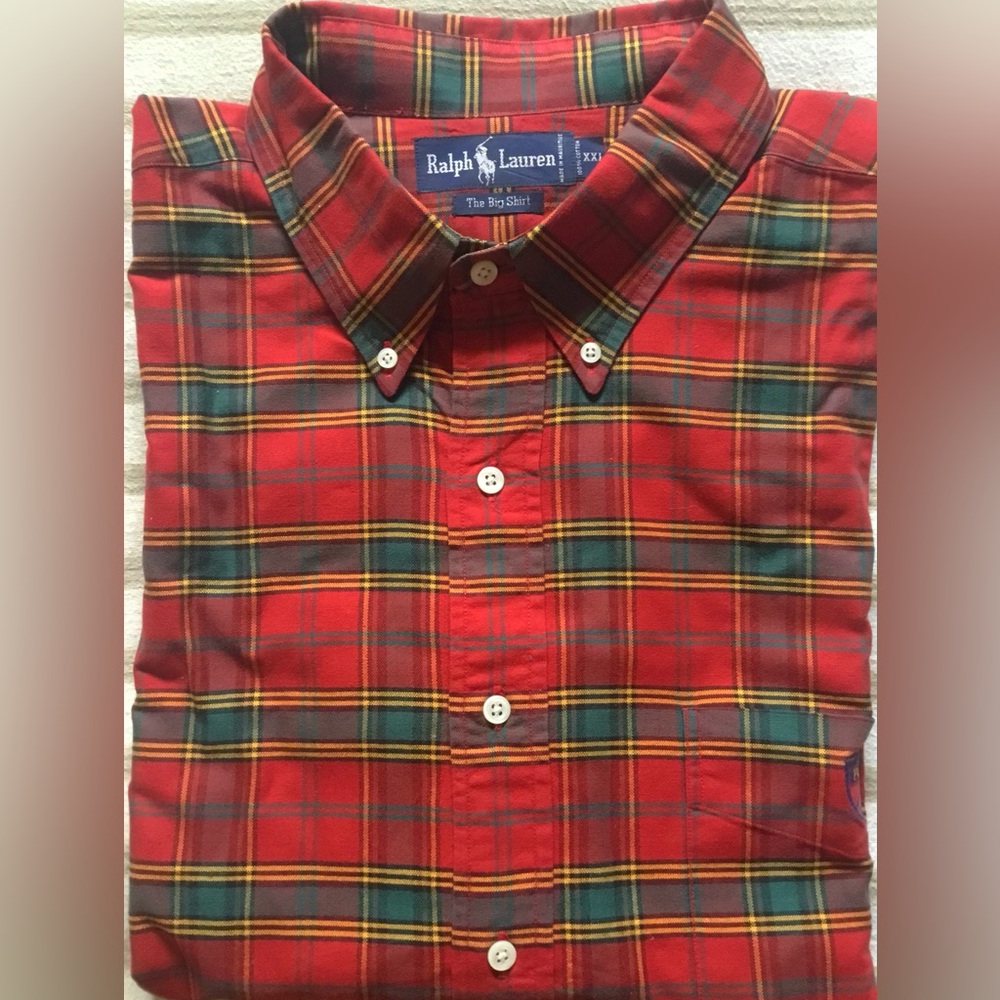 Ralph Lauren Men's Red Plaid Golf Crest Oxford Big Shirt